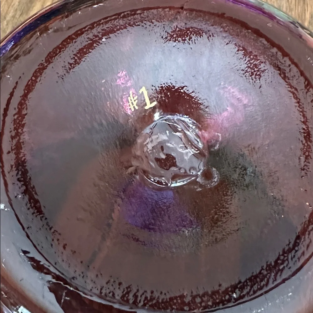 Vintage Hand Blown Amethyst Glass Pitcher Vase Applied Clear Handle Art Glass